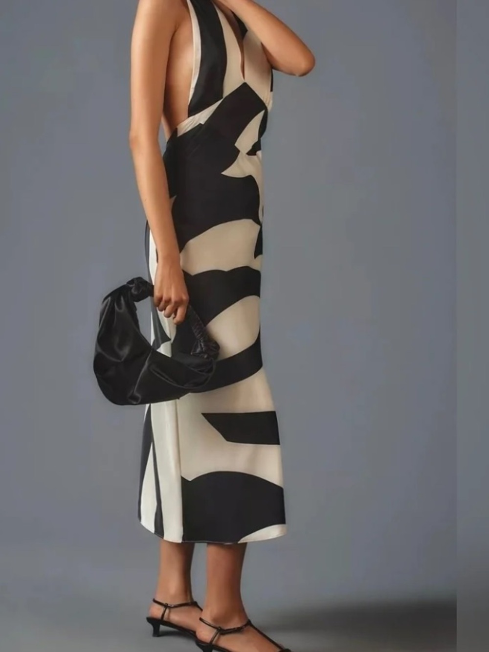 Bardot Black & Cream Asymmetrical Midi Dress